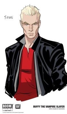 a drawing of a man with white hair wearing a black leather jacket and red shirt