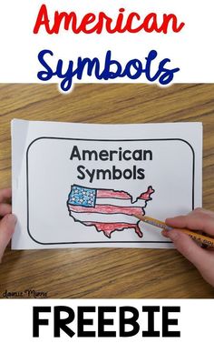 an american symbol is shown with the words freebie on it and a hand holding a pencil