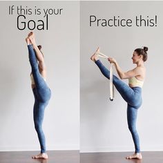 a woman doing yoga poses with the words if this is your goal, practice this