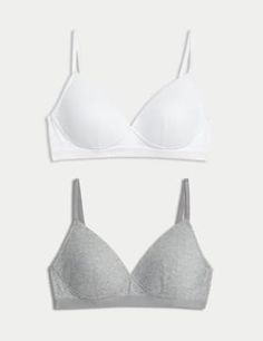 Made from super-soft cotton-rich material with a ribbed finish, these bras from our M&S Collection range have a sporty look. The perfect first bra, they're specially designed with comfy, non-wired cups to support a growing shape. Light padding ensures a smooth look under clothes. Comes in a handy pack of two in different colours. M&S Collection Bras: simple and supportive bras specially designed for pre-teens. Bras For Teens, First Bra, Supportive Bras, Cotton Bra, Cotton Bras, Lip Balms, Support Bras, Sporty Look