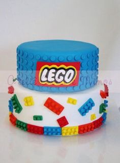 a lego cake is shown on a white table