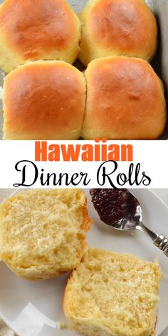 Soft pillowy Hawaiian Rolls are a sweet buttery dinner roll made with pineapple and brown sugar. Hawaiian Dinner Rolls are a favorite for Thanksgiving and Christmas. The leftover rolls are perfect for day after Thanksgiving sliders filled with leftover turkey fixings like turkey, stuffing and cranberry sauce. Hawaiian Rolls Recipe, Sweet Hawaiian Rolls, Texas Roadhouse Rolls, Sweet Dinner Rolls, Sweet Roll Recipe, Pembuat Roti, Dinner Roll, Hawaiian Sweet Rolls, Yeast Rolls