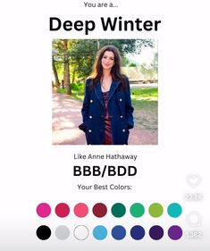 Anne Hathaway Color Palette, Anne Hathaway Color Analysis, Deep Winter Color Analysis, Deep Winter Makeup, Dark Winter Color Palette, Winter Color Analysis, Skin Tone Colors