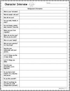 the character interview sheet is shown in black and white