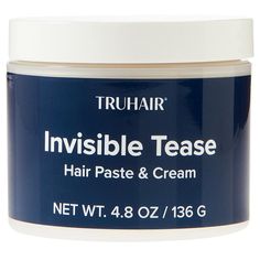 TRUHAIR Supersize Invisible Tease Styling Paste   What It Is  Shape, style and texturize your hair with this versatile formula that can be used on wet or dry hair. Containing diatomaceous earth, beeswax and moisturizers, it acts as a cross between a conditioning hair cream and a styling paste to give you control over your look.   What You Get        4.8 oz. Invisible Tease Styling Paste   What It Does         Contains ingredients known to allow you to temporarily direct, shape, style and texturi Hair Paste, Conditioning Hair, Teased Hair, Body Lotions, Diatomaceous Earth, Hair Cream, Lavender Oil, Sweet Almond Oil, Hair Conditioner