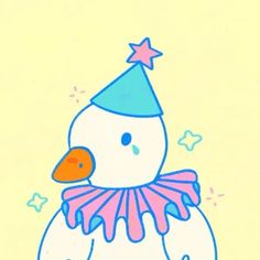 a drawing of a snowman wearing a party hat