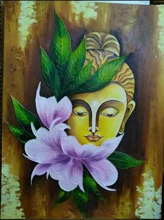 a painting of a buddha with flowers on it