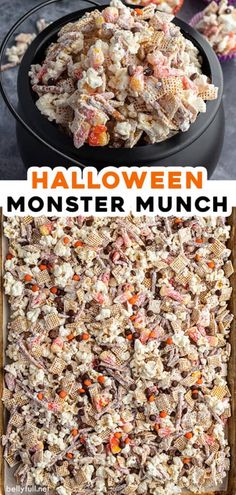 halloween monster munch recipe in a black pan