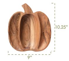 a wooden pumpkin is shown with measurements for it's size and shape, as well as the height