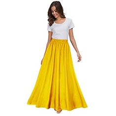 Relipop Women's Flared Skirt High Elastic Waist Polka Dot Pleated Midi Vintage Skirt Black at Amazon Women’s Clothing store Long Yellow Skirt, Maxi Skirt Vintage, Tie Dye Maxi Skirt, Womens Denim Skirts, Cotton Maxi Skirts, Long Denim Skirt, Ankle Length Skirt, Yellow Skirt, Denim Skirt Women