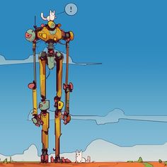 an animated image of a tower with cats on it