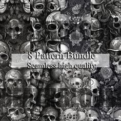 a bunch of skulls with the words 8 pattern bundle seamless high quality on them