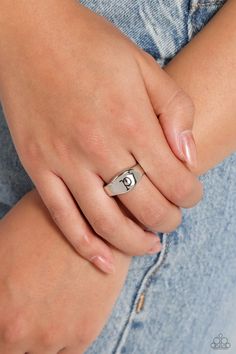 Pressed into the center of a beveled silver band, a black initial stands out for a simple, sentimental centerpiece. Features a stretchy band for a flexible fit. Sold as one individual ring. Paparazzi Accessories, Silver Band, A Black, Initials, Monogram, Band, Ring, Silver, Black