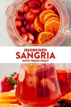 This moscato sangria is an easy and fruity cocktail for the summer. It's a simple mix with sweet moscato wine and fresh fruit. We love to serve this in the summer with fresh fruit. Pink Moscato Punch, Sangria With Moscato White, Strawberry Sangria Recipes Easy, Sangria Big Batch, Sangria Punch Bowl, Sangria Recipes Easy Moscato, Sangria Wine Recipe, Sangria Punch For A Crowd, Moscato Sangria Recipes Easy