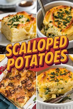 Scalloped potatoes served in various dishes with garnishing. Sliced Potato Recipes, Quick Scalloped Potatoes, Potato Dishes Easy, Scalloped Potato Recipe, Easy Scalloped Potatoes Recipe, Scalloped Potatoes Easy, Potatoes Baked