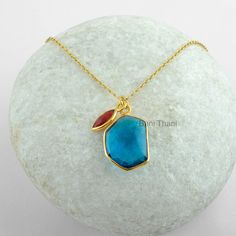 London Blue Quartz Fancy 15x19mm and Garnet Quartz by BaniThani Marquise Blue Stone Gold Necklace, Bezel Necklace, Jewelry Show, Necklace Fashion, Blue Quartz, Sterling Silver Necklace Pendants, Elegant Necklaces, London Blue, Faceted Gemstones