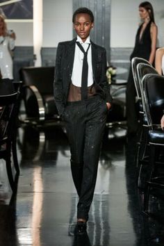 Cool Tuxedos, Runway Magazine, Ralph Lauren Fall, Tuxedo Style, Women Ties, Purple Label, Ralph Lauren Purple Label, Metallic Dress, Fashion Show Collection