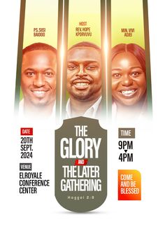 the glory and the later gathering poster with three men smiling at each other in front of a white background