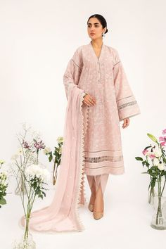 Baby Pink Embroidered Pakistani Salwar Kameez Dupatta Salwar Suit Pink Kameez, Colour Analysis, Border Lace, Pakistani Salwar, Salwar Kamiz, Salwar Kameez Online, Baby Pink Colour, Pakistani Salwar Kameez, Embroidered Sleeves