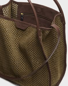 Summer Passenger Tote - Leather and Recycled Materials - Safari Khaki Net | rag & bone Summer Handbags 2024, Summer Purses 2024, Bag Interior, Women Crossbody Bag, Woven Tote Bag, Crossbody Tote Bag, Large Tote Bag, Knitted Bags