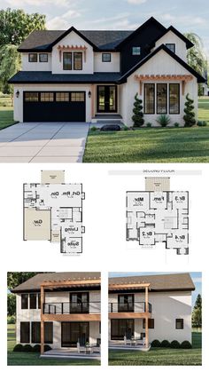 two story house plans with three car garages and an open floor plan for the front