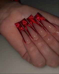 Nail Designs Valentines, Dope Nail Designs, Red Nail, Bling Acrylic Nails