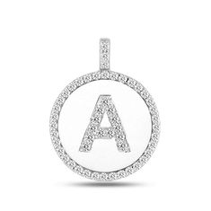 A Diamond Initial  14K White Gold Disk Pendant (0.53ct) - JewelryAffairs
 - 1 A Initial, Gold Disc, Gold Lettering, Disc Pendant, Cable Chain, Prong Setting, Round Diamonds, Abc, Initials