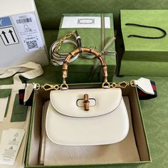 gg Bamboo 1947 Small Top Handle Bag White For Women 8.3in/21cm gg 675797 10ODT 8454 Lv Purse, Gucci Bamboo, Lv Handbags, Gucci Leather, Bamboo Handles, Lv Belt, Lv Wallet, Mini Handbags, Small Tote