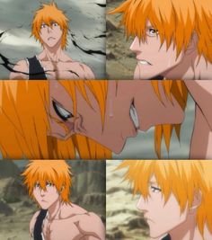 an anime character with orange hair and no shirt