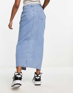 Skirts by I Saw It First Midi moment High rise Belt loops Five pockets Front slit Regular fit Denim Midi Skirt, I Saw, Midi Skirt, Split, Asos, High Rise, Skirt, Blue