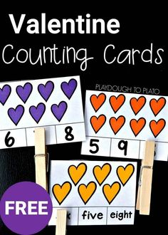 valentine's day counting cards with free printables for kids to practice counting