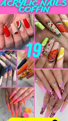 Trendy Summer Nails 2023 Coffin, Unique Vacation Nails, Summer Nails 2023 Coffin Shape, Spring Coffin Nail Ideas 2024, 2024 Coffin Nail Designs, Nail Designs For Coffin Shape, Coffin Style Nails Summer, Gel Nail Designs Coffin Shape, Coffin Style Nails Design