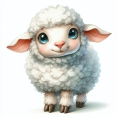 a painting of a sheep with blue eyes