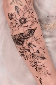 Bird Tattoo Trend A Bird Tattoo, Bird And Flower Tattoo, Bird Tattoo Sleeves, Butterfly With Flowers Tattoo, Shoulder Sleeve Tattoos, Bird Tattoos For Women, Garden Tattoos, Ear Tattoo Ideas, Special Tattoos