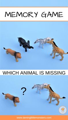 two pictures with different animals in them and the words memory game which animal is missing?