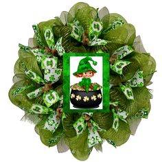 a green wreath with an image of a lepreite