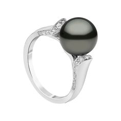 Luxury Tahitian Pearl Ring In White Gold, Luxury Silver Tahitian Pearl Ring, Classic White Gold Tahitian Pearl Rings, White Gold Tahitian Pearl Rings For Formal Occasions, Formal White Gold Tahitian Pearl Rings, Formal White Gold Rings With Tahitian Pearl, Luxury Tahitian Pearl Ring With Diamond Accents, Elegant Tahitian Pearl Ring With Diamond Accents, Elegant White Gold Tahitian Pearl Ring