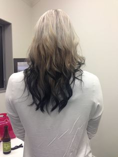 Blonde To Black Ombre, Blonde To Black, White Ombre Hair, Black Hair Ombre, Reverse Ombre, Ombre Hair Blonde, Hair Color Streaks, Blonde Roots