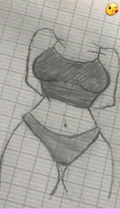 a pencil drawing of a woman's torso and bra on a piece of paper