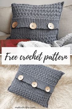 the free crochet pillow pattern with buttons on it