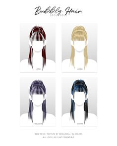 four different styles of ponytails with long hair on each side and one in the middle