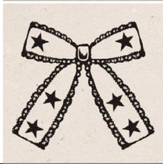 a black and white drawing of a bow with stars on it's side is shown