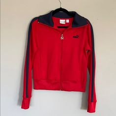 Never Worn, New Without Tag Puma Red And Navy Track Jacket Size S Red Spring Track Jacket For Sports, Red Athleisure Outerwear For Winter, Red Sporty Track Jacket For Winter, Red Sporty Winter Track Jacket, Sporty Red Track Jacket For Winter, Red Spring Athleisure Outerwear, Red Athleisure Outerwear For Spring, Track Jacket, Track Jackets