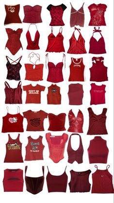 Outfits With Red Shirts For School, Red Top Outfit Y2k, Cute Thrifted Outfits Summer, Red Outfit For School, 2000s Fashion Outfits Red, Y2k Fashion Tops, Cute Red Shirt Outfits, Outfit Inspo Tank Top, Cute Red Clothes