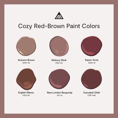 the different shades of brown paint on a white background with text that reads cozy red - brown paint colors