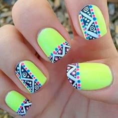 Neon Nail Art Designs  #nailart #neon #nails Aztec Nail Art, Neon Nail Art Designs, Aztec Nails, Neon Nail Art, Neon Nail Designs, Unghie Nail Art, Nails Yellow, Nail Art Designs Summer, Her Nails