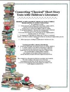 a stack of books with an apple on top and the title connecting classical short story texts with children's literature