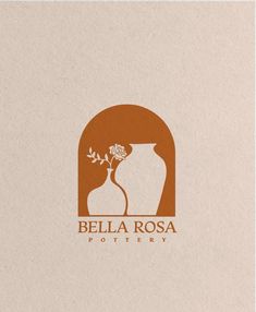 the logo for bella rosa pottery is brown and white with a flower in it