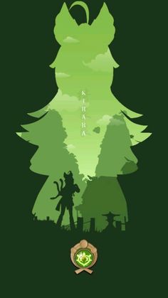 the poster for an upcoming video game, overwatching with silhouettes of people standing in front of a giant green tree