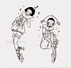 two drawings of people with umbrellas and stars in the sky, one is holding an umbrella